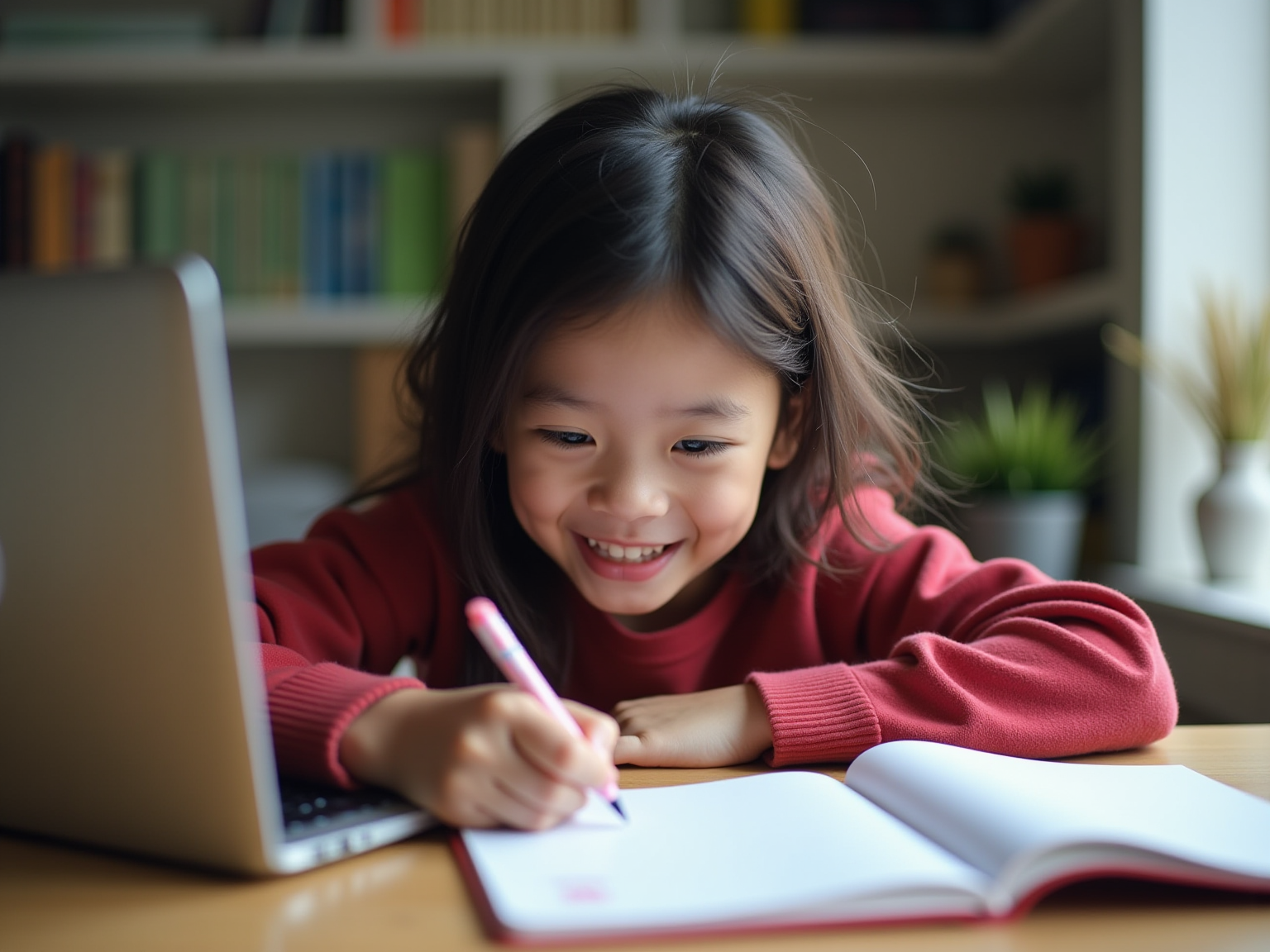 The image shows a girl sitted studying for the 11 plus exam 2025.