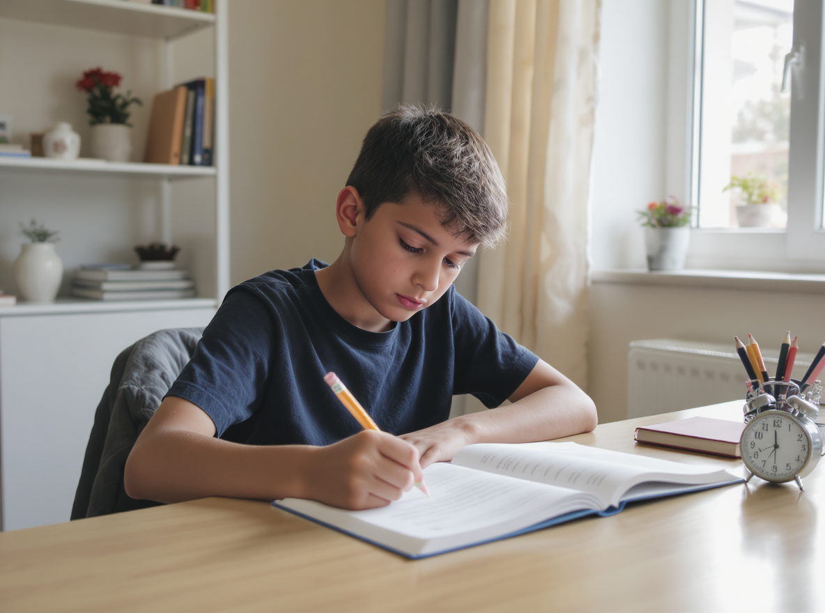 A Year 6 student practising for the Sutton grammar school exam at home.