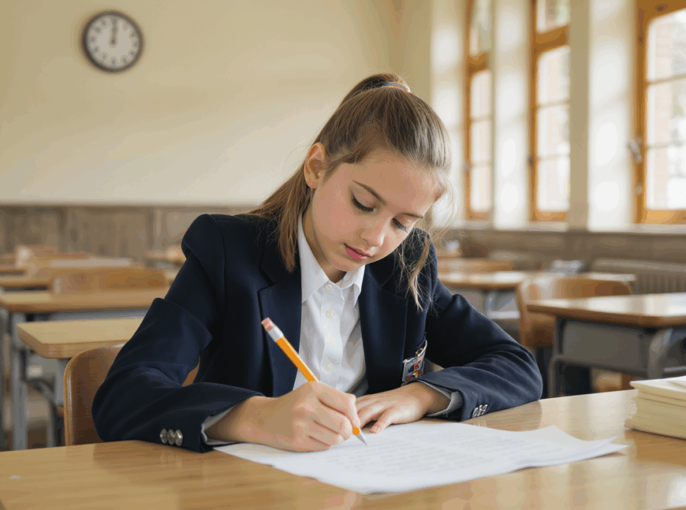 Girl studying for the 11 plus exam in London