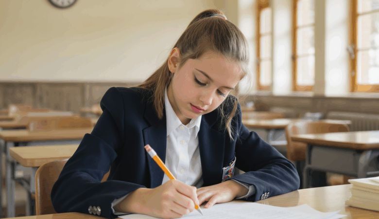Girl studying for the 11 plus exam in London